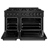 ZLINE 48 in. 6.7 cu. ft. Classic Double Oven Gas Range with 8 Burner Cooktop in Black Stainless Steel (CGRB-48) - (CGRB48) -