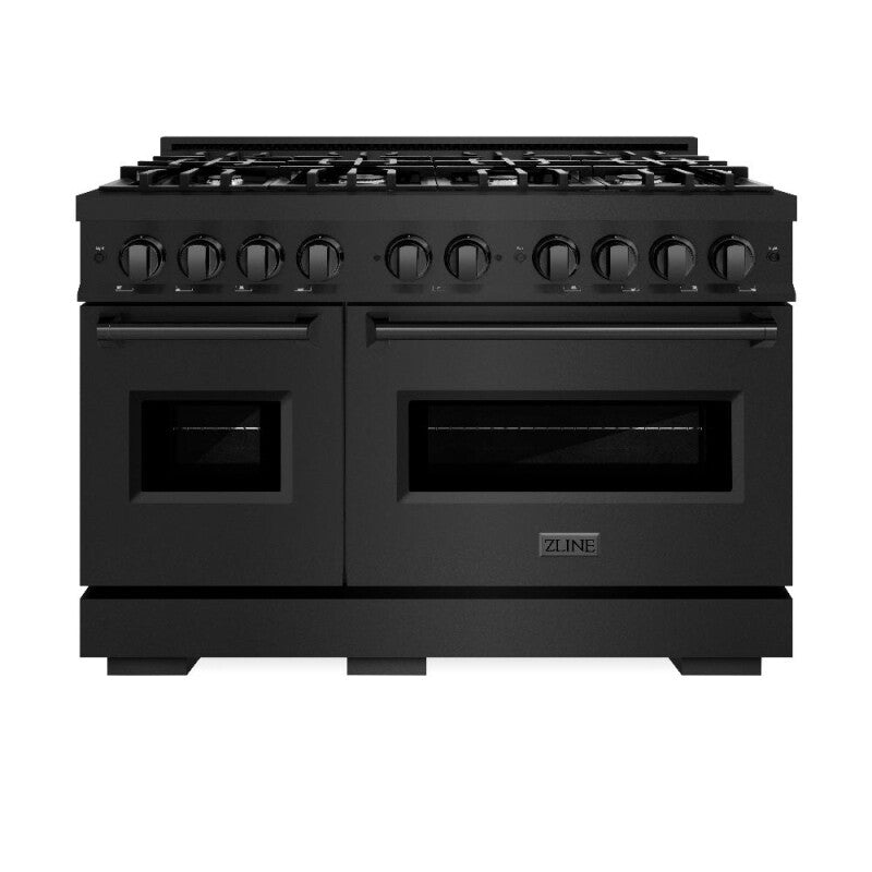 ZLINE 48 in. 6.7 cu. ft. Classic Double Oven Gas Range with 8 Burner Cooktop in Black Stainless Steel (CGRB-48) - (CGRB48) -