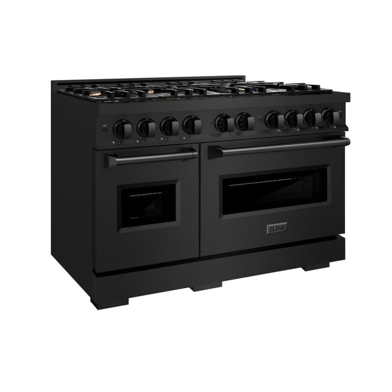 ZLINE 48 in. 6.7 cu. ft. Classic Double Oven Gas Range in Black Stainless Steel with 8 Brass Burners (CGRB-BR-48) - (CGRBBR48) -