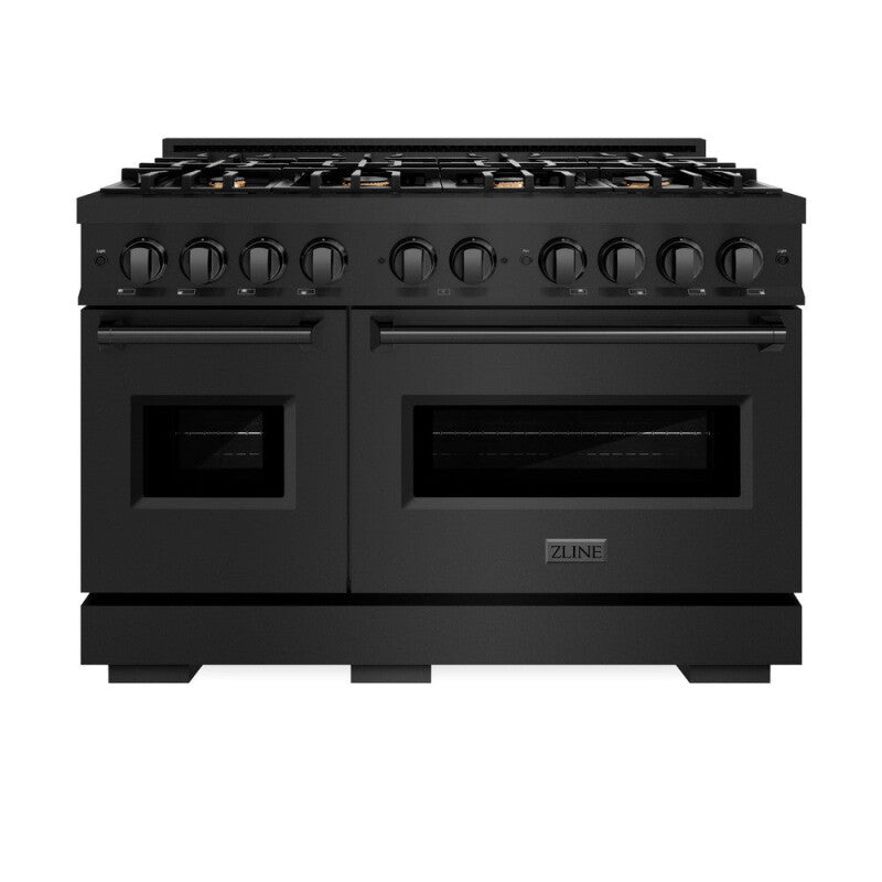 ZLINE 48 in. 6.7 cu. ft. Classic Double Oven Gas Range in Black Stainless Steel with 8 Brass Burners (CGRB-BR-48) - (CGRBBR48) -