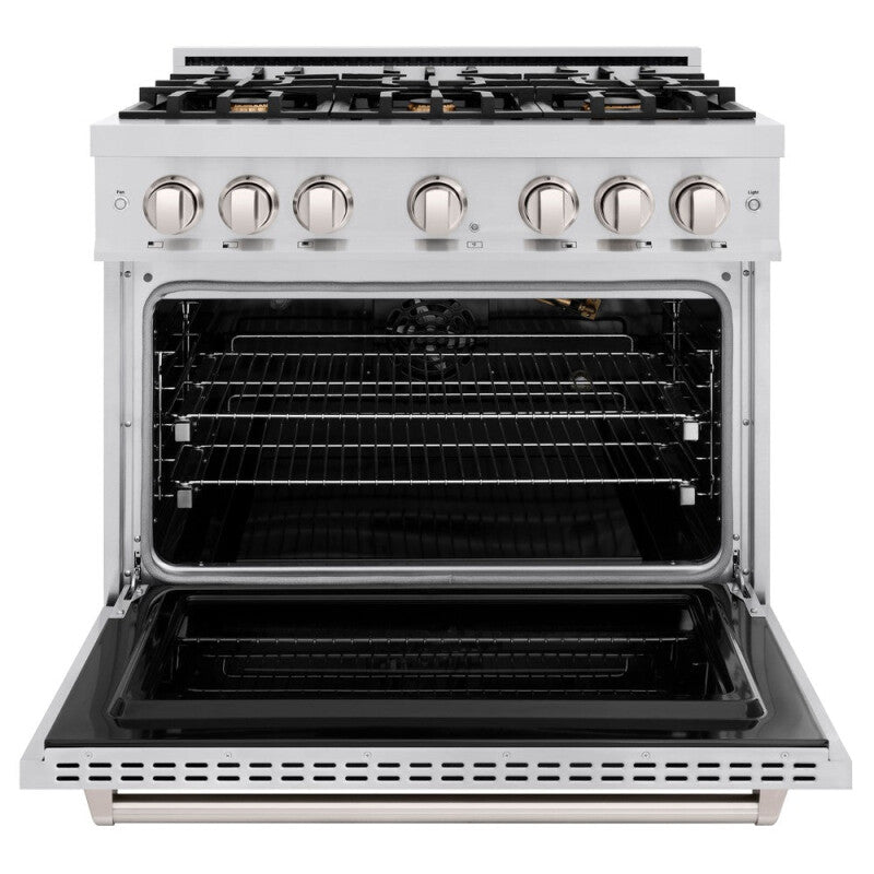 ZLINE 36 in. 5.2 cu. ft. Classic Gas Range with Convection Gas Oven in Stainless Steel with 6 Brass Burners (CGR-BR-36) - (CGRBR36) -
