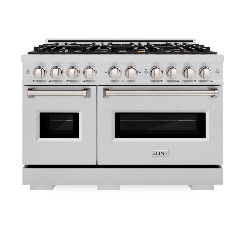 ZLINE 48 in. 6.7 cu. ft. Classic Double Oven Gas Range in Stainless Steel with 8 Brass Burners (CGR-BR-48) - (CGRBR48) -