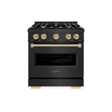 ZLINE Autograph Edition 30 in. 4.2 cu. ft. Classic Gas Range with 4 Burner Cooktop and Convection Gas Oven in Black Stainless Steel and Champagne Bronze Accents (CGRBZ-30-CB) - (CGRBZ30CB) -