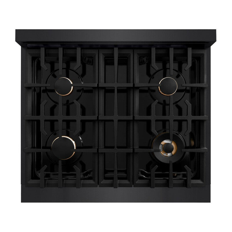 ZLINE Autograph Edition 30 in. 4.2 cu. ft. Classic Gas Range with 4 Burner Cooktop and Convection Gas Oven in Black Stainless Steel and Champagne Bronze Accents (CGRBZ-30-CB) - (CGRBZ30CB) -