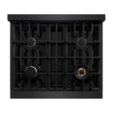 ZLINE Autograph Edition 30 in. 4.2 cu. ft. Classic Gas Range with 4 Burner Cooktop and Convection Gas Oven in Black Stainless Steel and Champagne Bronze Accents (CGRBZ-30-CB) - (CGRBZ30CB) -