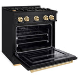 ZLINE Autograph Edition 30 in. 4.2 cu. ft. Classic Gas Range with 4 Burner Cooktop and Convection Gas Oven in Black Stainless Steel and Polished Gold Accents (CGRBZ-30-G) - (CGRBZ30G) -