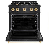 ZLINE Autograph Edition 30 in. 4.2 cu. ft. Classic Gas Range with 4 Burner Cooktop and Convection Gas Oven in Black Stainless Steel and Polished Gold Accents (CGRBZ-30-G) - (CGRBZ30G) -