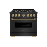 ZLINE Autograph Edition 36 in. 5.2 cu. ft. Classic Gas Range with 6 Burner Cooktop and Convection Gas Oven in Black Stainless Steel and Champagne Bronze Accents (CGRBZ-36-CB) - (CGRBZ36CB) -