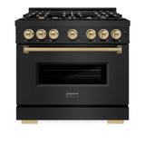 ZLINE Autograph Edition 36 in. 5.2 cu. ft. Classic Gas Range with 6 Burner Cooktop and Convection Gas Oven in Black Stainless Steel and Champagne Bronze Accents (CGRBZ-36-CB) - (CGRBZ36CB) -