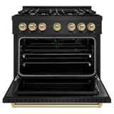 ZLINE Autograph Edition 36 in. 5.2 cu. ft. Classic Gas Range with 6 Burner Cooktop and Convection Gas Oven in Black Stainless Steel and Champagne Bronze Accents (CGRBZ-36-CB) - (CGRBZ36CB) -