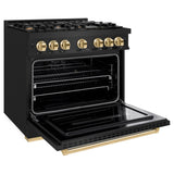 ZLINE Autograph Edition 36 in. 5.2 cu. ft. Classic Gas Range with 6 Burner Cooktop and Convection Gas Oven in Black Stainless Steel and Polished Gold Accents (CGRBZ-36-G) - (CGRBZ36G) -