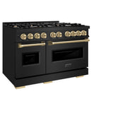ZLINE Autograph Edition 48 in. 6.7 cu. ft. Classic Double Oven Gas Range with 8 Burner Cooktop in Black Stainless Steel and Champagne Bronze Accents (CGRBZ-48-CB) - (CGRBZ48CB) -