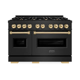 ZLINE Autograph Edition 48 in. 6.7 cu. ft. Classic Double Oven Gas Range with 8 Burner Cooktop in Black Stainless Steel and Polished Gold Accents (CGRBZ-48-G) - (CGRBZ48G) -