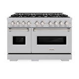 ZLINE 48 in. 6.7 cu. ft. Classic Double Oven Gas Range with 8 Burner Cooktop in DuraSnow® Stainless Steel (CGRS-48) - (CGRS48) -