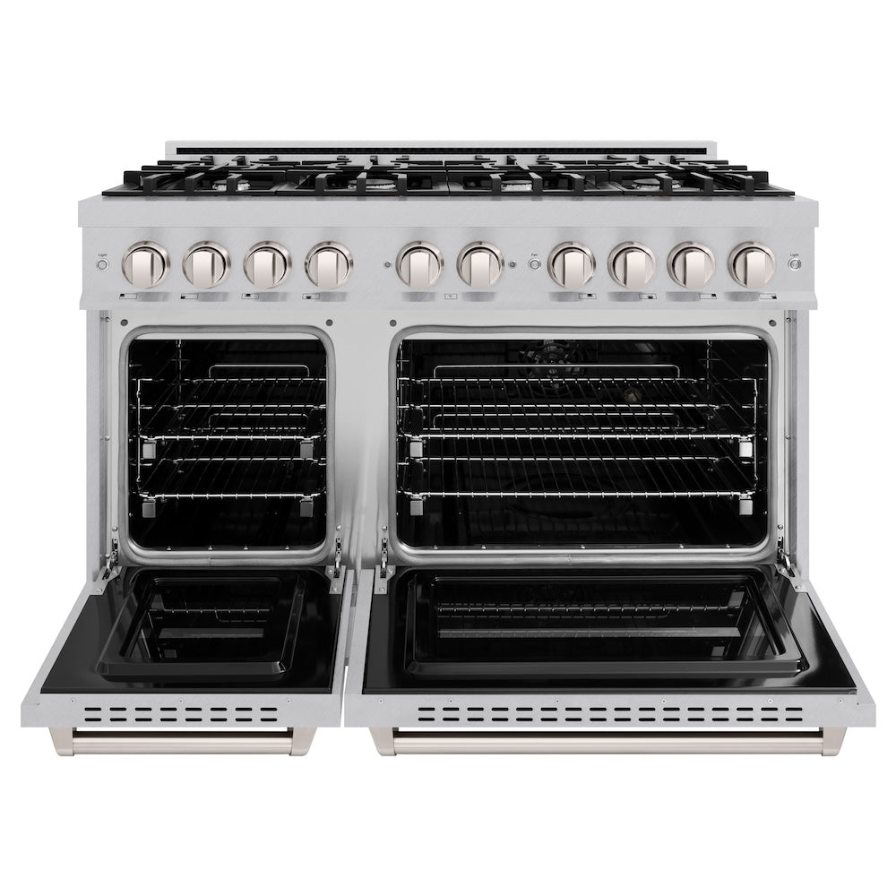 ZLINE 48 in. 6.7 cu. ft. Classic Double Oven Gas Range with 8 Burner Cooktop in DuraSnow® Stainless Steel (CGRS-48) - (CGRS48) -