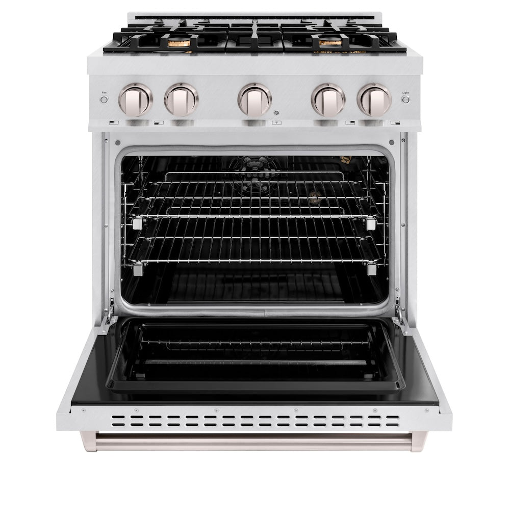 ZLINE 30 in. 4.2 cu. ft. Classic Gas Range with Convection Gas Oven in DuraSnow® Stainless Steel with 4 Brass Burners (CGRS-BR-30) - (CGRSBR30) -