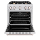 ZLINE 30 in. 4.2 cu. ft. Classic Gas Range with Convection Gas Oven in DuraSnow® Stainless Steel with 4 Brass Burners (CGRS-BR-30) - (CGRSBR30) -