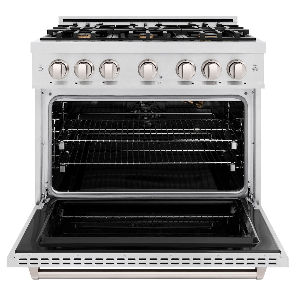 ZLINE 36 in. 5.2 cu. ft. Classic Gas Range with Convection Gas Oven in DuraSnow® Stainless Steel with 6 Brass Burners (CGRS-BR-36) - (CGRSBR36) -
