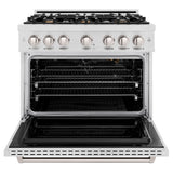 ZLINE 36 in. 5.2 cu. ft. Classic Gas Range with Convection Gas Oven in DuraSnow® Stainless Steel with 6 Brass Burners (CGRS-BR-36) - (CGRSBR36) -