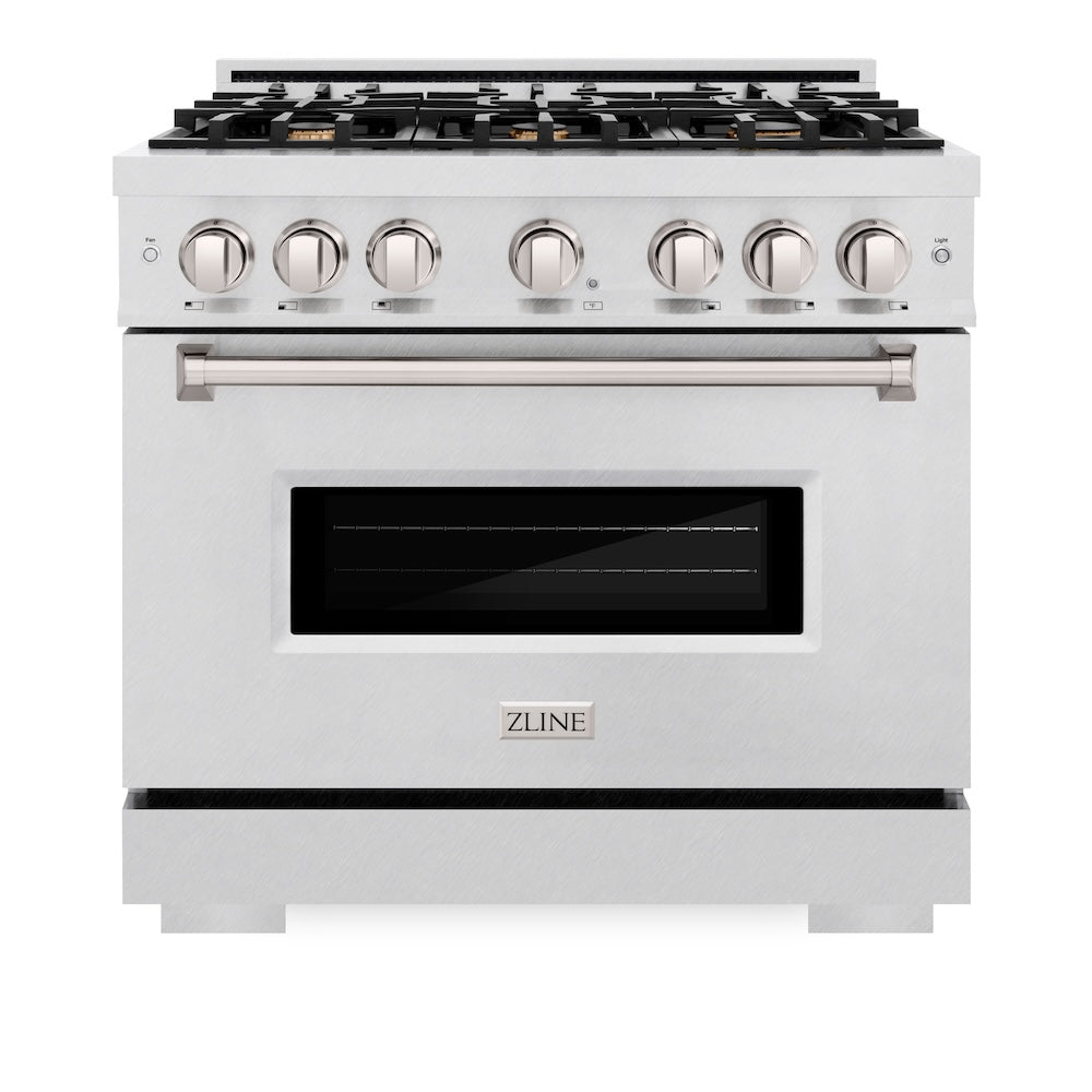 ZLINE 36 in. 5.2 cu. ft. Classic Gas Range with Convection Gas Oven in DuraSnow® Stainless Steel with 6 Brass Burners (CGRS-BR-36) - (CGRSBR36) -