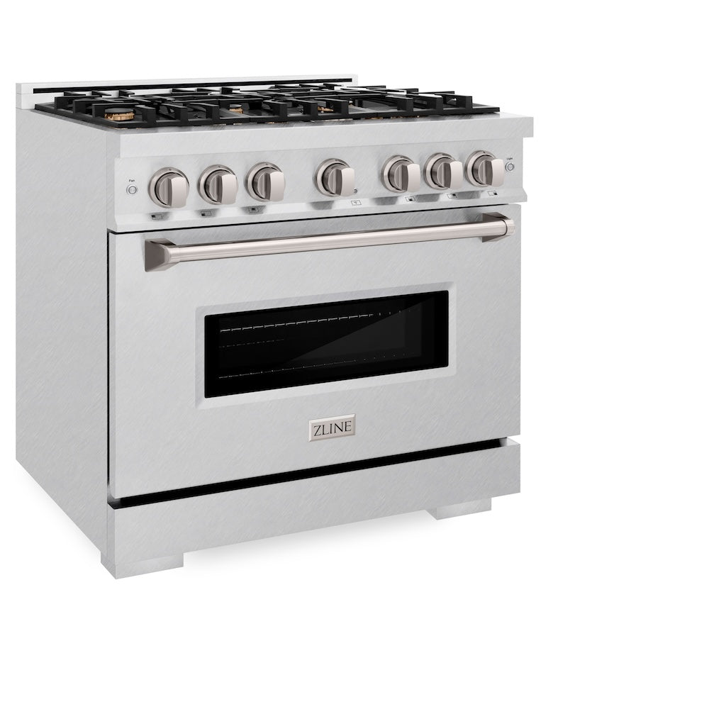 ZLINE 36 in. 5.2 cu. ft. Classic Gas Range with Convection Gas Oven in DuraSnow® Stainless Steel with 6 Brass Burners (CGRS-BR-36) - (CGRSBR36) -