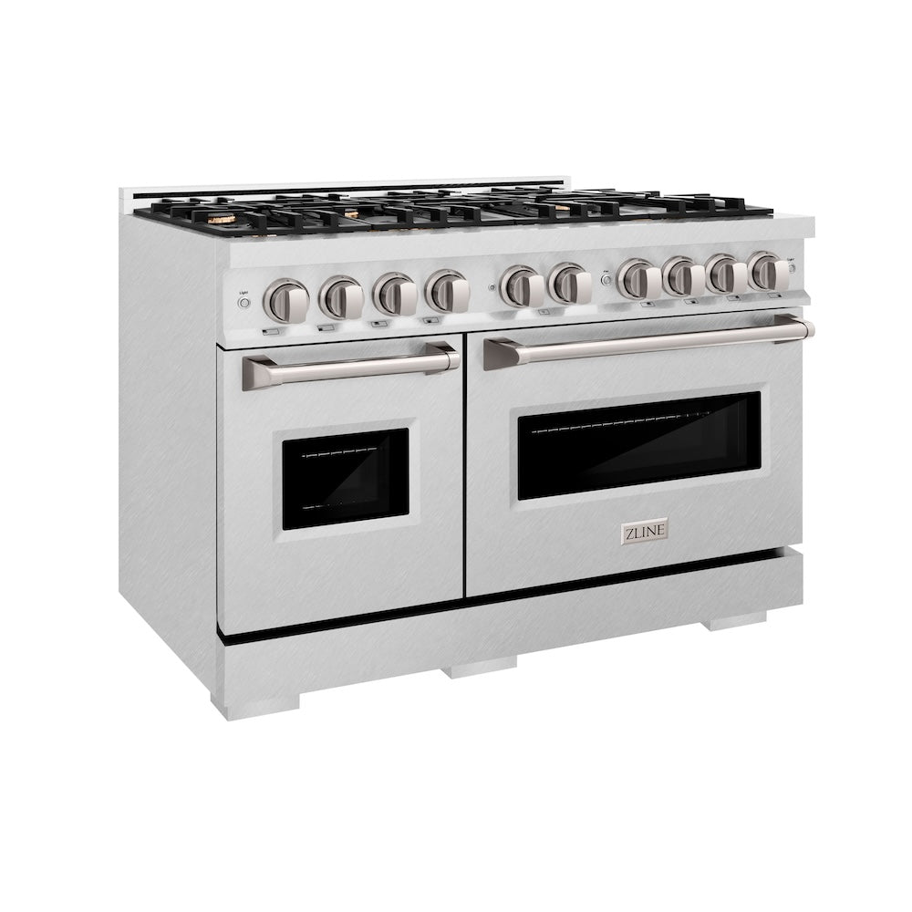 ZLINE 48 in. 6.7 cu. ft. Classic Double Oven Gas Range in DuraSnow® Stainless Steel with 8 Brass Burners (CGRS-BR-48) - (CGRSBR48) -