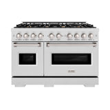 ZLINE 48 in. 6.7 cu. ft. Classic Double Oven Gas Range in DuraSnow® Stainless Steel with 8 Brass Burners (CGRS-BR-48) - (CGRSBR48) -