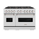 ZLINE 48 in. 6.7 cu. ft. Classic Double Oven Gas Range in DuraSnow® Stainless Steel with 8 Brass Burners (CGRS-BR-48) - (CGRSBR48) -