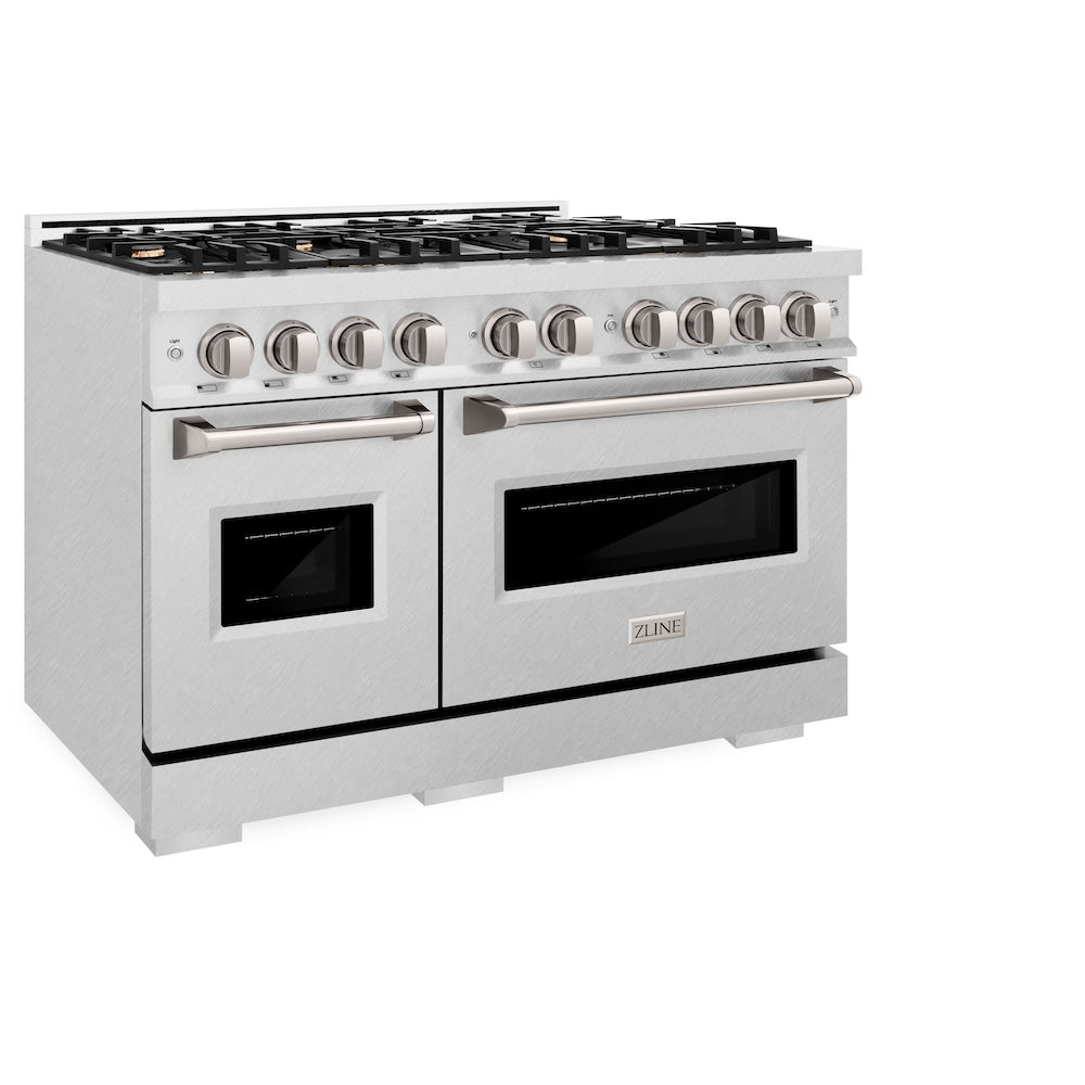 ZLINE 48 in. 6.7 cu. ft. Classic Double Oven Gas Range in DuraSnow® Stainless Steel with 8 Brass Burners (CGRS-BR-48) - (CGRSBR48) -