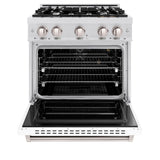 ZLINE 30 in. 4.2 cu. ft. Classic Gas Range with 4 Burner Cooktop and Convection Gas Oven in DuraSnow® Stainless Steel with White Matte Door (CGRS-WM-30) - (CGRSWM30) -