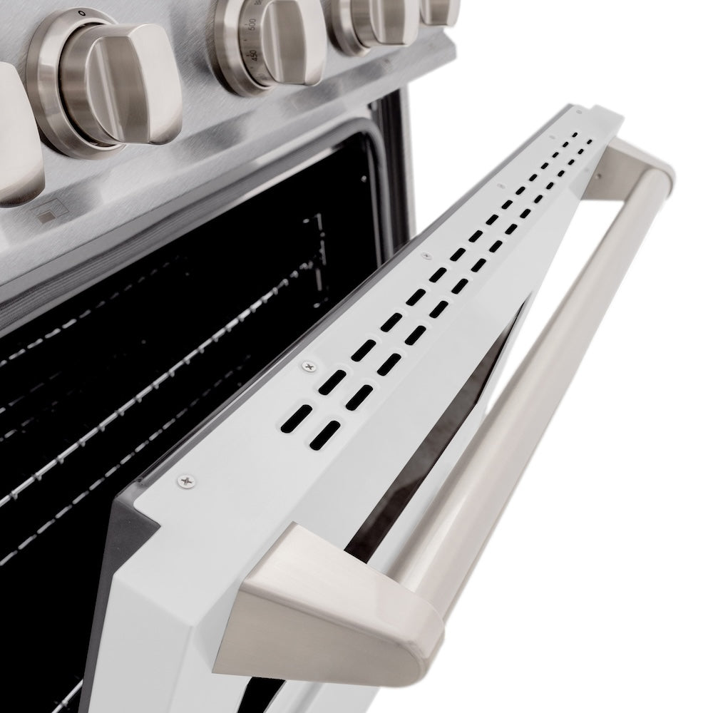 ZLINE 30 in. 4.2 cu. ft. Classic Gas Range with 4 Burner Cooktop and Convection Gas Oven in DuraSnow® Stainless Steel with White Matte Door (CGRS-WM-30) - (CGRSWM30) -