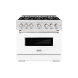 ZLINE 36 in. 5.2 cu. ft. Classic Gas Range with 6 Burner Cooktop and Convection Gas Oven in DuraSnow® Stainless Steel with White Matte Door (CGRS-WM-36) - (CGRSWM36) -