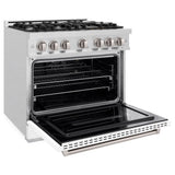 ZLINE 36 in. 5.2 cu. ft. Classic Gas Range with 6 Burner Cooktop and Convection Gas Oven in DuraSnow® Stainless Steel with White Matte Door (CGRS-WM-36) - (CGRSWM36) -