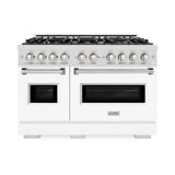 ZLINE 48 in. 6.7 cu. ft. Classic Double Oven Gas Range with 8 Burner Cooktop in DuraSnow® Stainless Steel with White Matte Doors (CGRS-WM-48) - (CGRSWM48) -