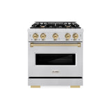 ZLINE Autograph Edition 30 in. 4.2 cu. ft. Classic Gas Range with 4 Burner Cooktop and Convection Gas Oven in DuraSnow® Stainless Steel and Champagne Bronze Accents (CGRSZ-30-CB) - (CGRSZ30CB) -