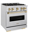 ZLINE Autograph Edition 30 in. 4.2 cu. ft. Classic Gas Range with 4 Burner Cooktop and Convection Gas Oven in DuraSnow® Stainless Steel and Champagne Bronze Accents (CGRSZ-30-CB) - (CGRSZ30CB) -