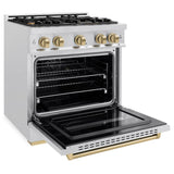 ZLINE Autograph Edition 30 in. 4.2 cu. ft. Classic Gas Range with 4 Burner Cooktop and Convection Gas Oven in DuraSnow® Stainless Steel and Champagne Bronze Accents (CGRSZ-30-CB) - (CGRSZ30CB) -