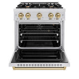 ZLINE Autograph Edition 30 in. 4.2 cu. ft. Classic Gas Range with 4 Burner Cooktop and Convection Gas Oven in DuraSnow® Stainless Steel and Champagne Bronze Accents (CGRSZ-30-CB) - (CGRSZ30CB) -