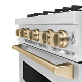 ZLINE Autograph Edition 30 in. 4.2 cu. ft. Classic Gas Range with 4 Burner Cooktop and Convection Gas Oven in DuraSnow® Stainless Steel and Champagne Bronze Accents (CGRSZ-30-CB) - (CGRSZ30CB) -
