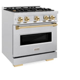 ZLINE Autograph Edition 30 in. 4.2 cu. ft. Classic Gas Range with 4 Burner Cooktop and Convection Gas Oven in DuraSnow® Stainless Steel and Polished Gold Accents (CGRSZ-30-G) - (CGRSZ30G) -
