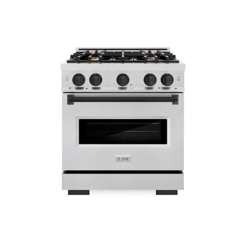 ZLINE Autograph Edition 30 in. 4.2 cu. ft. Classic Gas Range with 4 Burner Cooktop and Convection Gas Oven in DuraSnow® Stainless Steel and Matte Black Accents (CGRSZ-30-MB) - (CGRSZ30MB) -