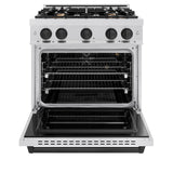ZLINE Autograph Edition 30 in. 4.2 cu. ft. Classic Gas Range with 4 Burner Cooktop and Convection Gas Oven in DuraSnow® Stainless Steel and Matte Black Accents (CGRSZ-30-MB) - (CGRSZ30MB) -