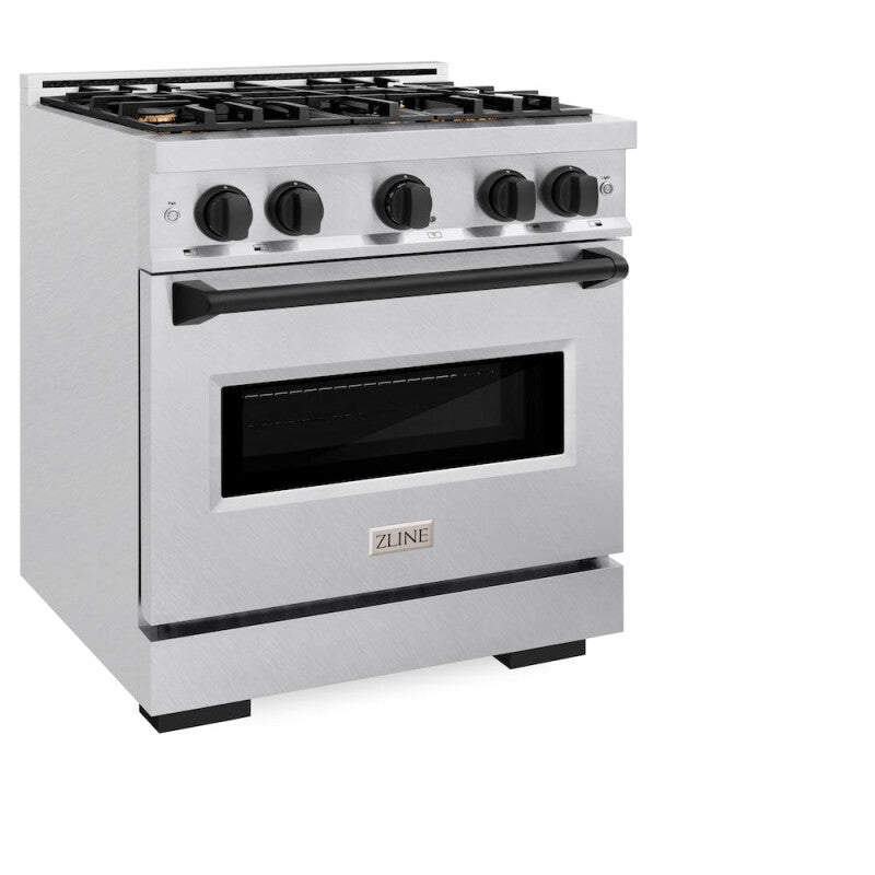 ZLINE Autograph Edition 30 in. 4.2 cu. ft. Classic Gas Range with 4 Burner Cooktop and Convection Gas Oven in DuraSnow® Stainless Steel and Matte Black Accents (CGRSZ-30-MB) - (CGRSZ30MB) -