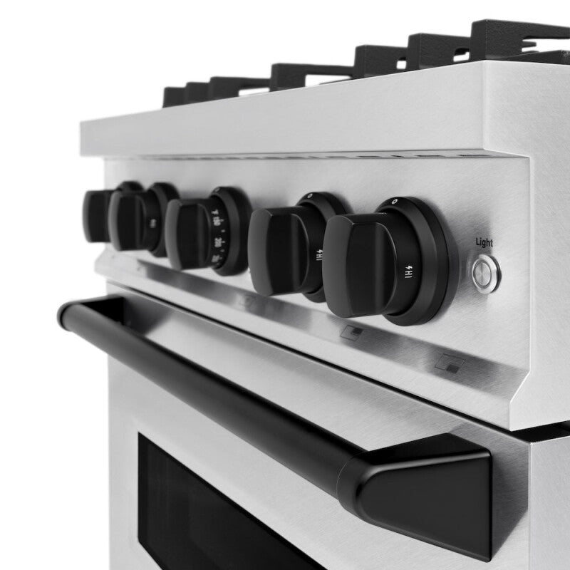 ZLINE Autograph Edition 30 in. 4.2 cu. ft. Classic Gas Range with 4 Burner Cooktop and Convection Gas Oven in DuraSnow® Stainless Steel and Matte Black Accents (CGRSZ-30-MB) - (CGRSZ30MB) -