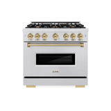ZLINE Autograph Edition 36 in. 5.2 cu. ft. Classic Gas Range with 6 Burner Cooktop and Convection Gas Oven in DuraSnow® Stainless Steel and Champagne Bronze Accents (CGRSZ-36-CB) - (CGRSZ36CB) -