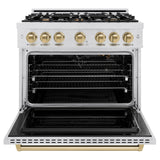 ZLINE Autograph Edition 36 in. 5.2 cu. ft. Classic Gas Range with 6 Burner Cooktop and Convection Gas Oven in DuraSnow® Stainless Steel and Champagne Bronze Accents (CGRSZ-36-CB) - (CGRSZ36CB) -