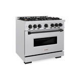 ZLINE Autograph Edition 36 in. 5.2 cu. ft. Classic Gas Range with 6 Burner Cooktop and Convection Gas Oven in DuraSnow® Stainless Steel and Matte Black Accents (CGRSZ-36-MB) - (CGRSZ36MB) -
