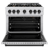 ZLINE Autograph Edition 36 in. 5.2 cu. ft. Classic Gas Range with 6 Burner Cooktop and Convection Gas Oven in DuraSnow® Stainless Steel and Matte Black Accents (CGRSZ-36-MB) - (CGRSZ36MB) -