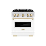 ZLINE Autograph Edition 30 in. 4.2 cu. ft. Classic Gas Range with 4 Burner Cooktop and Convection Gas Oven in DuraSnow® Stainless Steel with White Matte Door and Champagne Bronze Accents (CGRSZ-WM-30-CB) - (CGRSZWM30CB) -