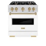 ZLINE Autograph Edition 30 in. 4.2 cu. ft. Classic Gas Range with 4 Burner Cooktop and Convection Gas Oven in DuraSnow® Stainless Steel with White Matte Door and Champagne Bronze Accents (CGRSZ-WM-30-CB) - (CGRSZWM30CB) -